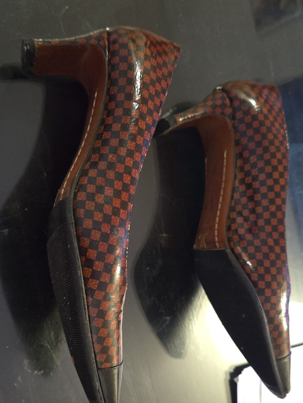 Louis Vuitton Brown Damier Pointed-Toe Pumps with Dark Cap - Picture 4 of 6